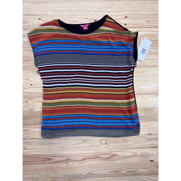 Sunny Leigh Chiffon Striped Multi-colored Rayon Jersey Knit Blouse NWT X-Large - Picture 4 of 9